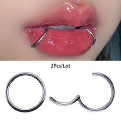 Hnewly 2PC Hinged Segment Nose Hoop Rings Women Surgical Steel Nose Rings Septum Clicker Ring Ear Daith Hoop Earring Piercing Jewelry