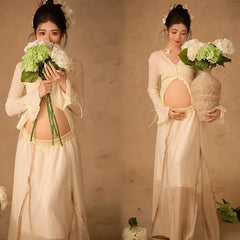 Hnewly Women Photography Props Maternity White Elegant Pregant Split Top with Skirt Pregnancy Dresses Studio Photo Shoot Photo Clothes
