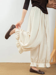 Hnewly New Women's High Waist Wide Leg Cropped Pants, Retro Loose Lantern Pants, Spring Autumn Sweet Ruffled Casual Trousers.