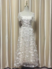 Hnewly Fashion Women Dress Sleeveless Square Collar 3D Flowers Lace Patchwork Female Summer Party Dresses New Tide