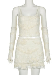 Hnewly Sweet Tie Floral Dress Set Women Sexy Slim 2 Piece Sets Slash Neck Sleeveless Camis Tops Mid-Waisted Mini Skirts