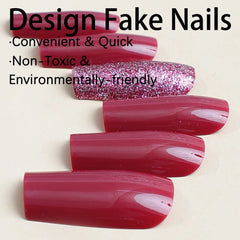 Hnewly 24pcs Wine Red Powder Fake Nails Square Head French Ballet Nail Press on Nails Gradient False Nails Waterproof Faux Fingernails