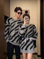 Hnewly Valentines Day Women's zebra Gothic Pullover Knitted Torn Sweater Harajuku 90s Aesthetic Y2k Long Sleeves Sweaters Jumper Vintage 2000s Clothes