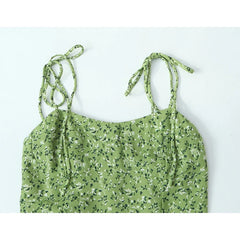 Lunivop Green Floral Print Sexy Sling Mini Dress Women Summer A-line Casual Holiday Robe