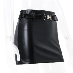 Hnewly Sexy PU Leather Mini Skirt Women Summer High Waist Slim A-line Skirt Female Y2K Vintage All-match Casual Black