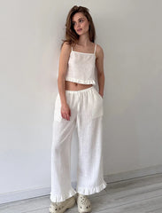 Hnewly 100% Cotton Ruffle Camisole And Loose Long Trouser Two Piece Set 2025 New Casual Summer Women Sets Homewear Sleepwear Pajamas