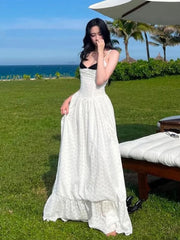 Hnewly Patchwork High Split Dress Women Jacquard Hollows Low-Neck Summer Trend Vacation Beach Party Skinny Elegant Vestidos