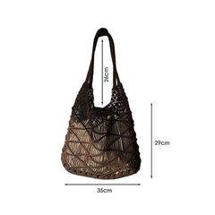 Hnewly Women Handmade Cotton Rope Woven Shoulder Bag Hollowed Out Beach Vacation Tote Handbag