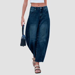 Hnewly Washed Wide Leg Jeans High Waisted Pocket Jeans Fashionable Casual Versatile Style Deep Color Baggy Pants for Women