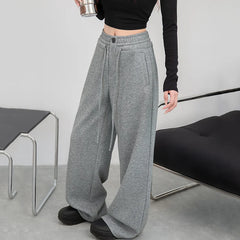 Hnewly Korean Fashion Wide Leg Trousers Women Chic Drawstring High Waist Baggy Pants Woman Streetwear Loose Warm Sport Pants Female