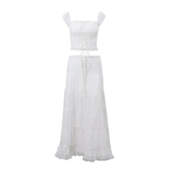 Hnewly Elegant Off Shoulder Square-neck Sleeveless Crop Tops And Loose Long Skirts 2025 Spring Summer Women Beach Party Suits