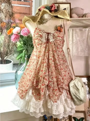 Lunivop Harajuku Sweet Y2k Lolita Lace Dress Women Vintage Bow Ruffle Cake Dress Slim Bandage Dress Japanese Style Fashion Summer