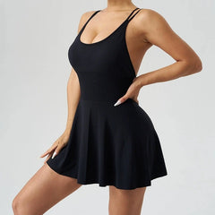 Hnewly Women's Sling Yoga Skirt: 2-in-1 Tennis Fitness Dress