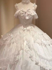 Hnewly White Lolita Princess Fairy Maxi Dresses Girls Women Exquisite Elegant Sweet Evening Dress New Ladies Wedding Dress