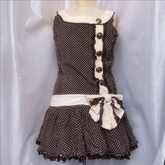 Lunivop New Y2K French Retro Polka Dot Print Summer Slim Dress Sweet Bow Appliques Sleeveless Dress Harajuku Buttons Design Punk Clothes