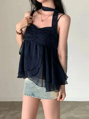 Hnewly BACK TO SCHOOL OUTFIT Korean Fashion Sexy Tank Top Loose Women Aesthetic Sleeveless Y2k Sweet Camis Party Female Halter Collar Casual Clothes Summer