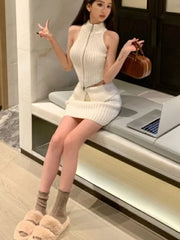 Hnewly Elegant Knitted Clothing 3 Piece Set Casual Short Cardigan + Slim Vest + Sexy Y2k Mini Skirt Korean Fashion Suit Winter