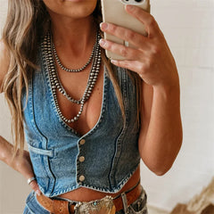 Hnewly Denim Tank Tops for Women Summer Solid Color V Neck Single Breasted Sleeveless Jeans Vest y2k Waistcoat Streetwear