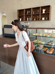 Hnewly Women Dresses Elegant Peter Pan Collar Lace Patchwork Preppy Style Short Sleeve Summer Fashion French Style Female Dress