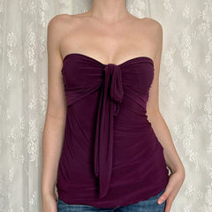 Hnewly Elegant Women Bandage Bow Tube Top Summer Casual Sleeveless Lace-up Halter Crop Tops Vintage 2000s Knitted Solid Vest y2k