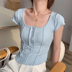 Hnewly T-shirts Women Skinny Inside Korean Fashion Spring Sexy Ladies Daily Long Sleeve Minimalist Solid Simple Chic Cozy Crops Design