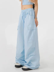 Hnewly Streetwear Y2K Cargo Pants Women Vintage Harajuku High Waist Wide Leg Trousers Casual Loose American Bf Retro Hip Hop Pant
