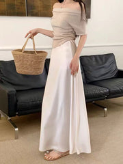 Hnewly Elegant Satin Midi Skirts for Women Summer High Waist Korean Office Ladies Skirt Y2K Fashion Night Party Club Fishtail Skirt New