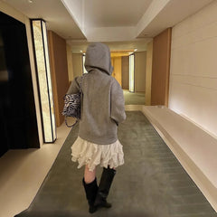 Hnewly Ruffle Lace Splicing Half Skirt for Women Elegant and Sweet Cake Skirt High Waist Lace Chiffon Half Skirt