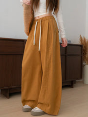 Hnewly New Summer Cotton Linen Style Bloomers Wide Leg Pants, Elegant Retro Style Relaxed Straight-Leg Long Pants, Home Lazy Style