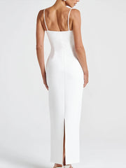 Hnewly Pearl-Decorated Dress Women Sexy Solid Slim Slit Patchwork Spaghetti Strap Elegant Midnight Clubwear Party Vestidos