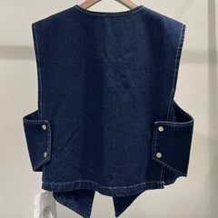 Hnewly Denim Vest Jacket For Women Spring Autumn 2025 New One Button Sleeveless irregular Coat Girls Summer Loose Versatile Top