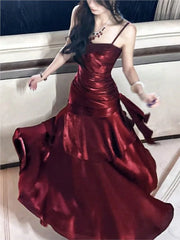 Hnewly Women Elegant Spaghetti Straps Ruffles Graduation Party Dress Slim Waist Wedding Bridesmaid Dresses Festival Formal Clothes New