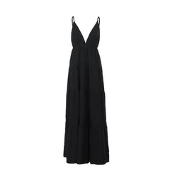 Hnewly Long Skirt Sexy Open Back Temperament Strap Skirt Vacation Style Dress