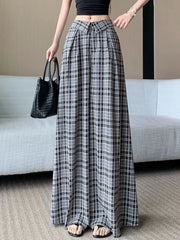 Hnewly Chic Plaid Wide Leg Pants Women Fashion Oversize Loose High Waist Straight Trousers Summer Korean Lady Elegant Korean Pant