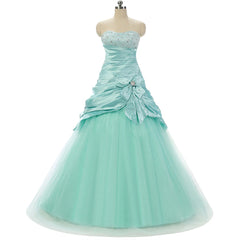 Hnewly Elegant Strapless Beading Crystal Bow Tulle Satin Ball Gown Evening Dress Sweep Train Floor Length Prom Dress Party Gowns