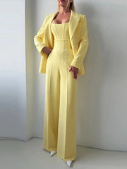 Hnewly Elegant Solid Women's Blazer Trouser Suit Chic Long Sleeve Double-Breasted Cape Wide Leg Pants Fashion Female Outfits