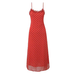 Lunivop Holiday Summer Dresses Women Ruffle O Neck Sleeveless A-line Midi Polka Dot Red Dress Spaghetti Straps Robe