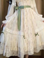 Hnewly New Lolita Sweet Chiffon Long Sleeve Sun Protection Cardigan+ Y2k Sexy Slim Waist Bow Dress for Women Summer Two Piece Sets