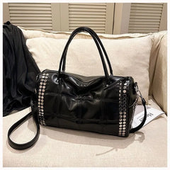 Hnewly Large Capacity Rivet Tote Bag Detachable Shoulder Strap Y2K Style Women Shoulder Bag Quilted Design Fashion Rivet Handbag Women