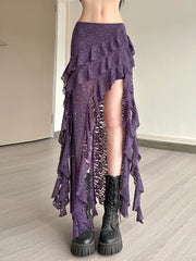 Hnewly Women Skirts Chic Irregular Hem Multi-Layered Ruffles Lace Patchwork Summer Trend Skinny Versatile Bottoms