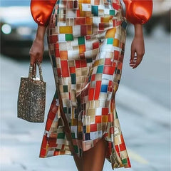 Hnewly Summer Vintage Plaid Maxi Skirts for Woman Mermaid Wrap Rainbow Elegant Party Prom Going Out Women Midi Skirts