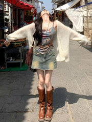 Hnewly 2000s Vintage Y2k Crop Top Women Casual Print Camisole Shirts Sexy Bodycon Slim Fit Outwear Fashion Chic Tank Top Vest Beach