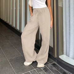 Hnewly Cotton Linen Drawstring Straight-leg Pants Coquette Y2K Aesthetics Wide Leg Trousers Fashion Solid Harajuku Women