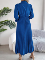 Hnewly Elegant Single-breasted Pleated High Waist Solid Long Sleeve Dress, Women's Clothing