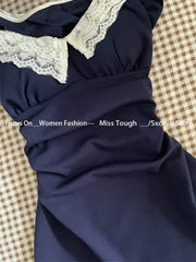 Hnewly BACK TO SCHOOL OUTFIT Bodycon Slim Lace Dress Women 2000s Vintage Y2k Clothing Slim A-Line Korean Dress Office Lady Elegant Summer Party Beach Style