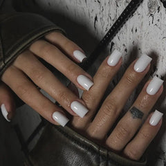 Hnewly 24Pcs Pure Color Fake Nails Square Head French False Nail Medium Length Press On Nails Waterproof Faux Medium Fingernails