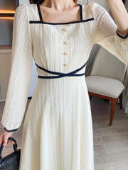 Hnewly DRESS TO IMPRESS 2024 Spring Elegant Korean Midi Dress Women Fashion Slim Long Sleeve Fairy Dress Female Casual Sweet Office Lady Party Dress Y2k