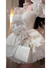 Hnewly DRESS TO IMPRESS Winter Solid Fairy Kawaii Long Sleeve Dress Women Korean Designer Lolita Mini Dress New Female Casual Fashion One Piece Dress