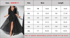 Hnewly New Plus Size Sexy Deep V-Neck Mesh sequins A-line Hem Stitching Lining Dress Retro Flared Sleeve High Slit Skirt Evening Dress