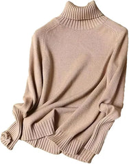 Hnewly Women Turtleneck Knitted Sweaters Long Sleeve Roll-neck Pullover Plain Jumper Ladies Autumn Winter Layered Basic Outfit